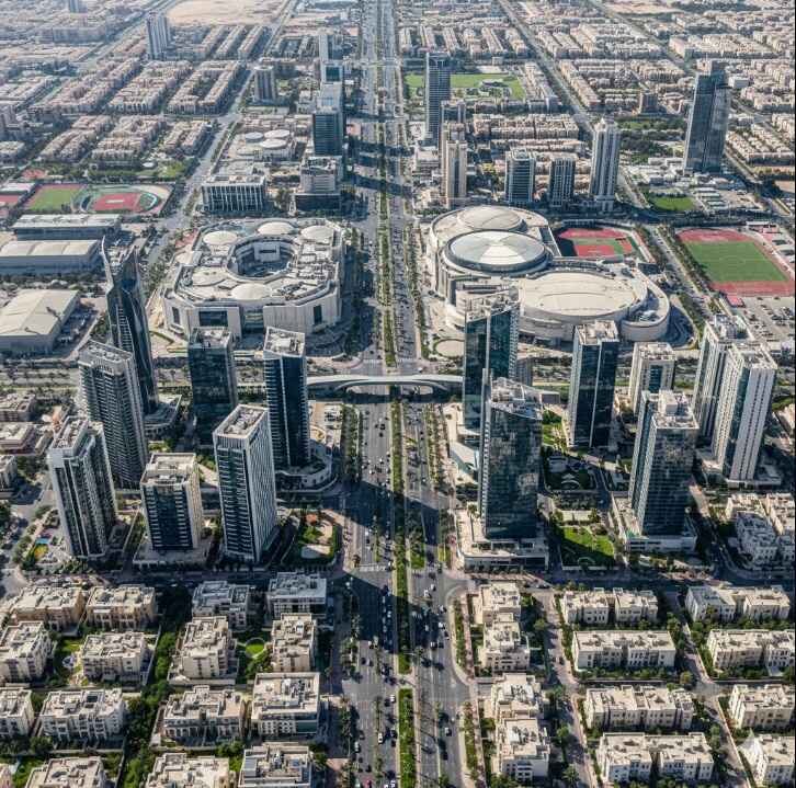 Daytime aerial shot of Al Malqa emphasizing its modern development.