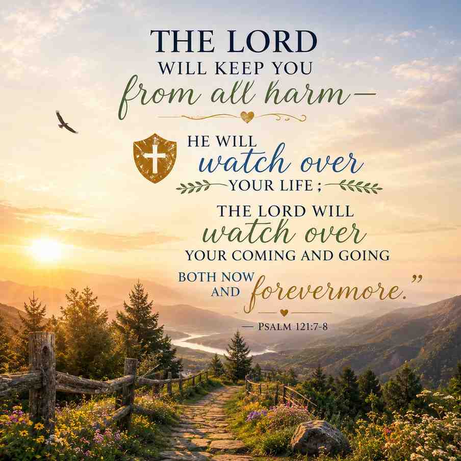 The Lord will keep you from all harm — he will watch over your life; the Lord will watch over your coming and going both now and forevermore